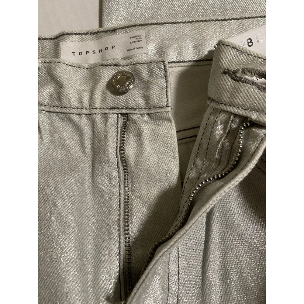 NWT Metallic silver‎ sparkly denim Top-shop straight jeans Size 28x32